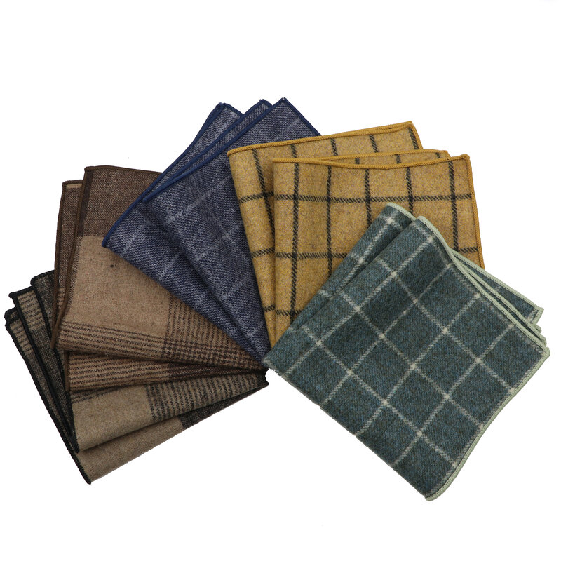 Classic Plaid Series Square Handkerchief Casual Party Pocket Square Scarf Wool Cotton Hankie 22cm Women&Men kerchief
