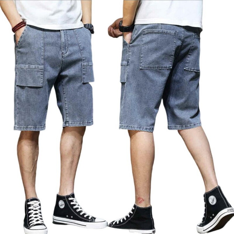 Jeans estivi uomo Jeans strappati tasca grande Streetwear Jeans uomo lunghezza al ginocchio pantaloni in Denim taglia 28-44