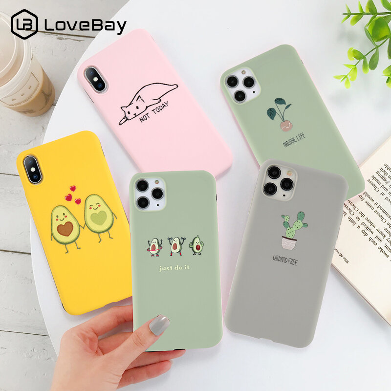 Lovebay capa de silicone para celular, para iphone 11 pro se 2020 x xr xs max 8 7 6 6s plus capa traseira de tpu macia com ondas de abacate 5S se
