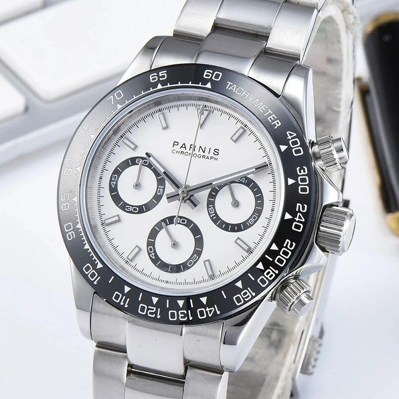 Moda Parnis 39mm tarcza kwarcowy z chronografem najwyższej marki luksusowy biznes wodoodporny szafirowy zegarek męski Relogio Masculino