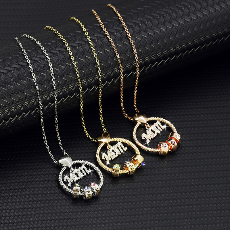 Customized Names Necklace with Birth Stone Mom Necklace Personalized Mother's Day Gift