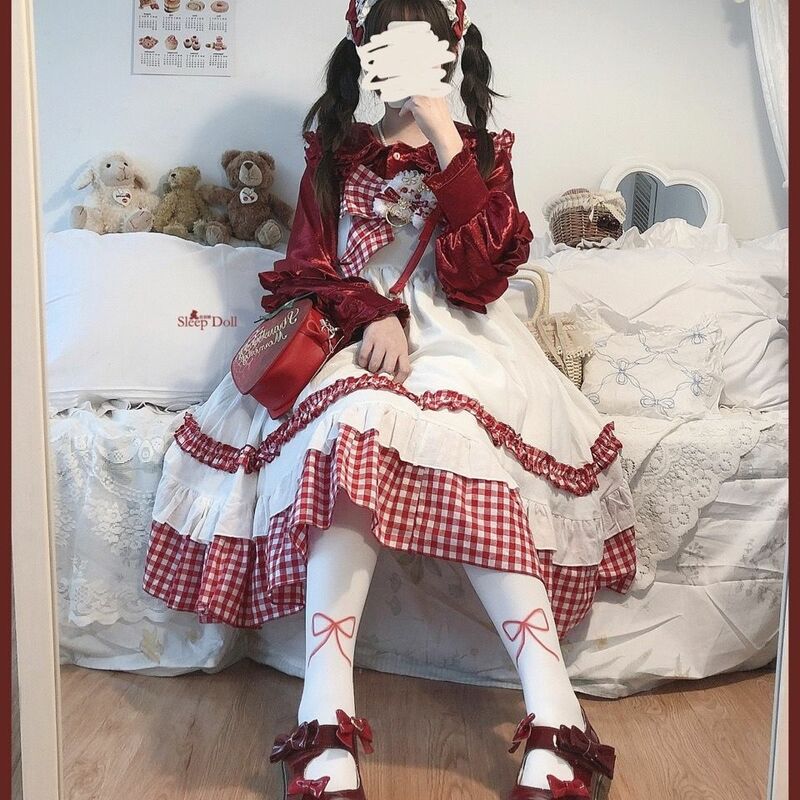 나비매듭 일본 로리타 원피스 소녀 프릴 귀여운 Jsk 드레스, 여성 하라주쿠 민소매, 귀여운 2024 코스프레 베스티도