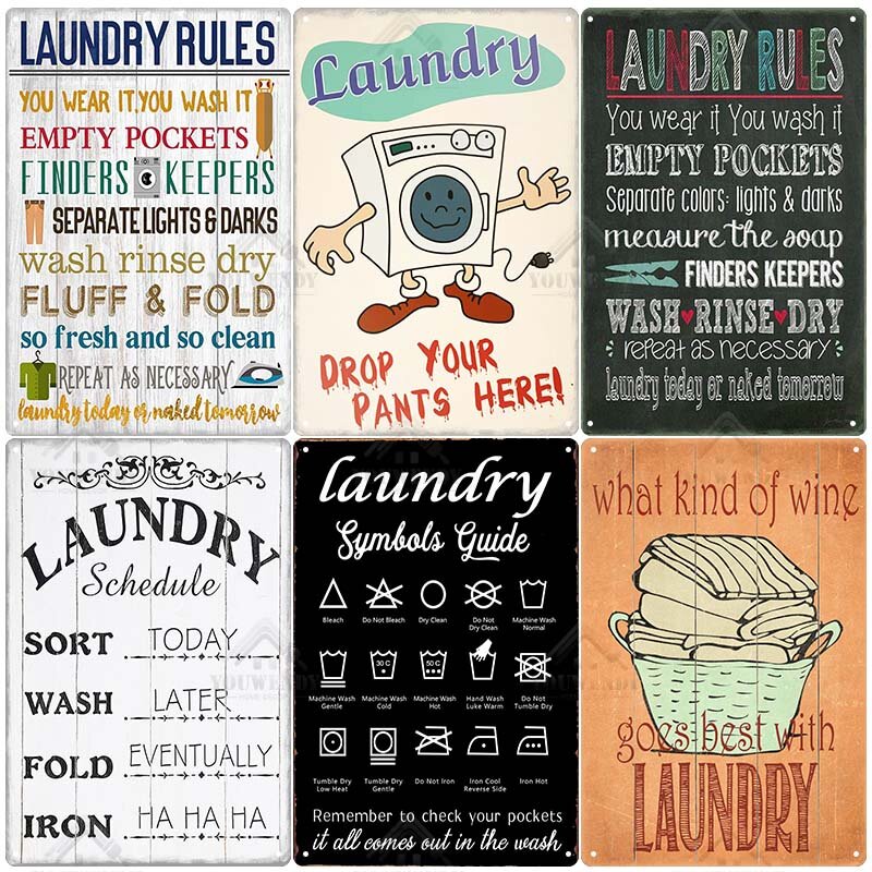 Laundry Sign Vintage Tin Sign, Metal Plaque, Retro Metal Sign, Wall Decor for Laundry Room, UW71