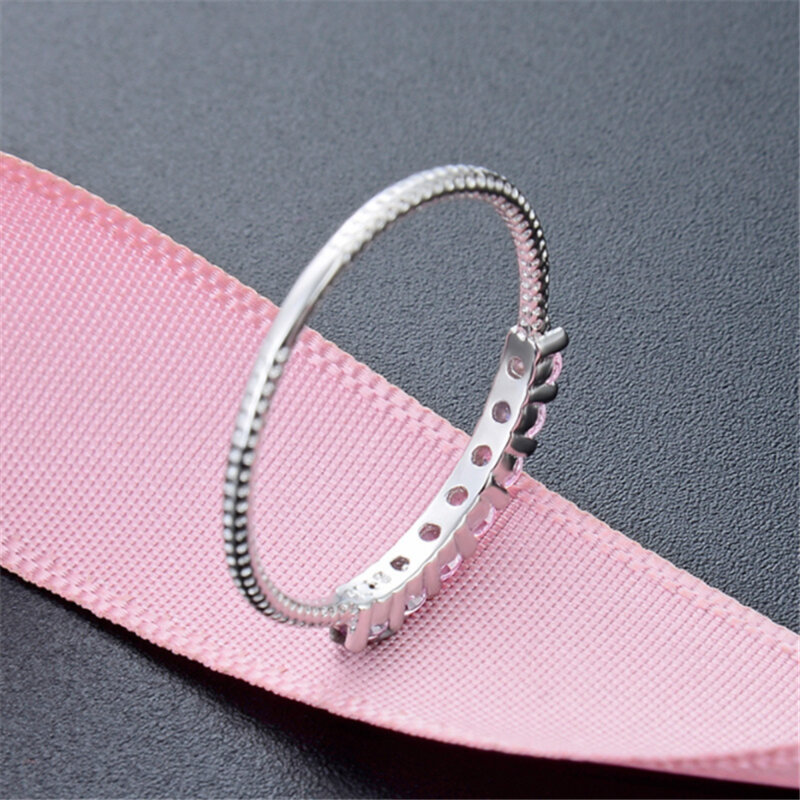 Xinsom romântico branco rosa roxo cz noivado anéis de casamento para as mulheres luxo 925 prata esterlina dedo anéis presente 20febr5