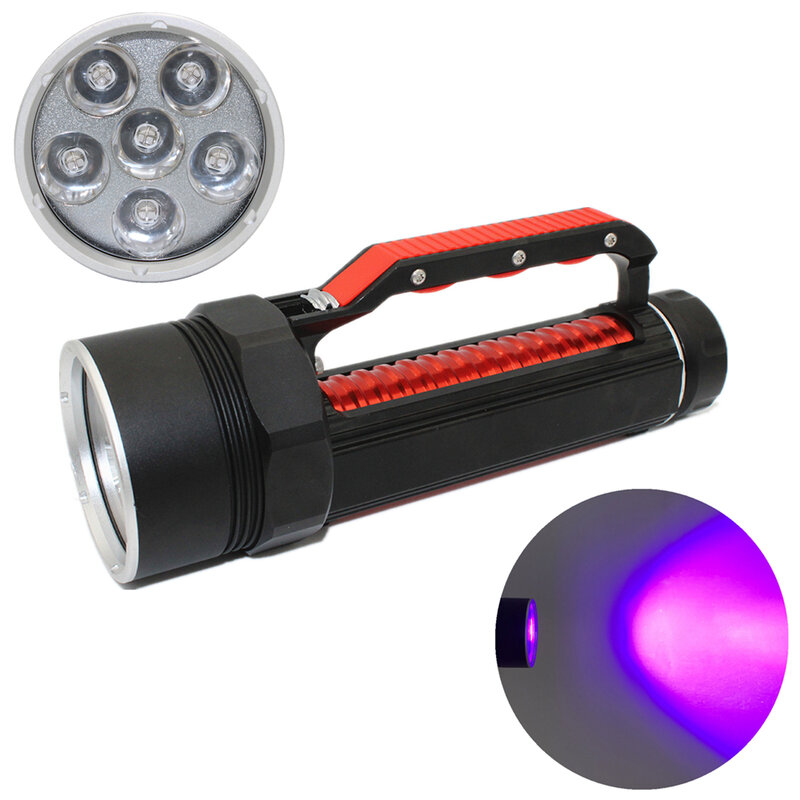 Linterna LED de buceo, luz UV, 6 * UV LED, 1800 lúmenes, resistente al agua, bajo el agua, para encontrar escorpión o ámbar