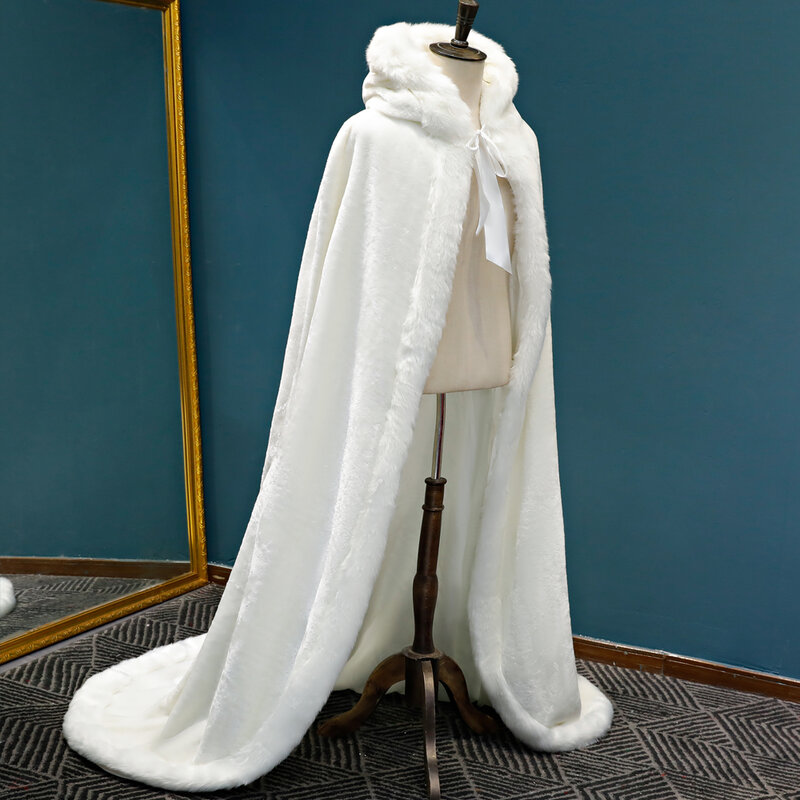 Winter Long warm Wedding capes wedding cloak Floor Length Bride shawl Faux fur cape coat adult Bridal Wrap