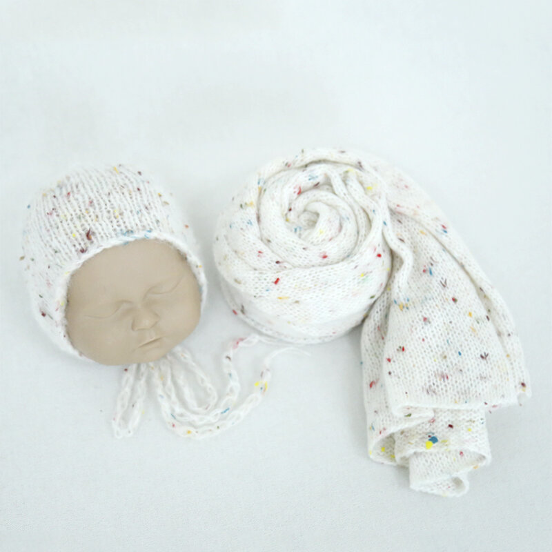 Haak Pasgeboren Mohair Stretch Wrap Baby Stretch Wrap Bonnet Set Fotografie Props Pasgeboren Inbakeren Deken Voor Fotoshoot