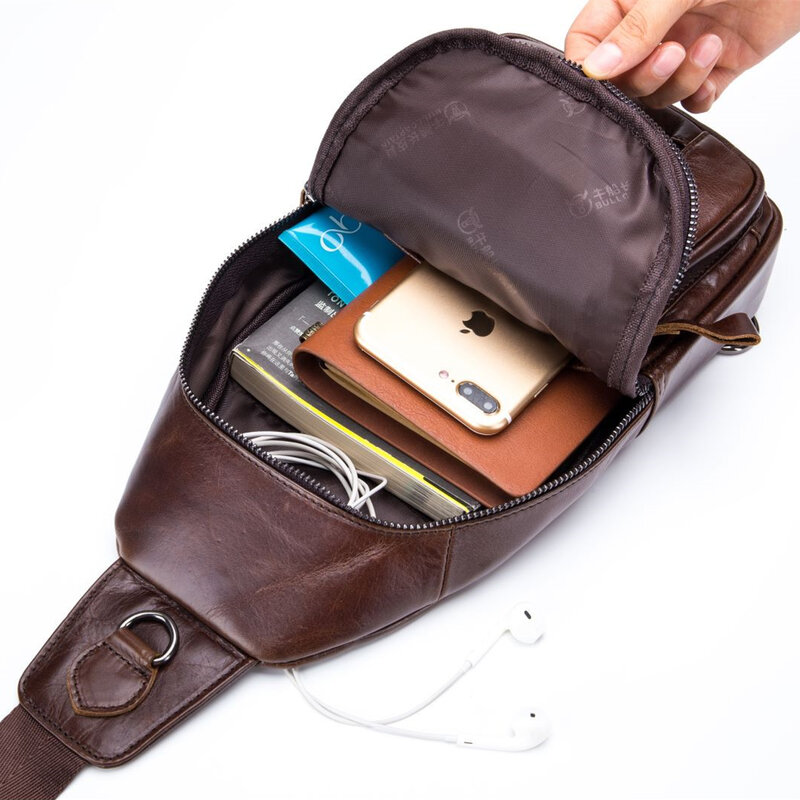 BULL CAPTAIN – sac à bandoulière en cuir véritable pour homme, sac de poitrine multifonctionnel pour voyage, sport, randonnée, avec Port pour écouteurs