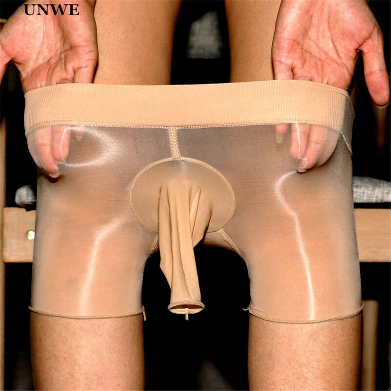 UNWE Transparent Shiny Men's Stockings Boxer Gay Sexy Bulge Mens Underwear High Elasticity Men Penis Sleeve Underwear
