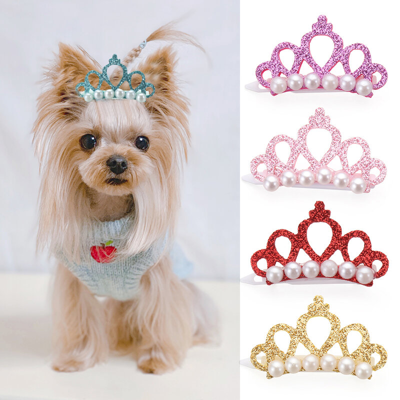 Pet Kleine Hunde Katze Faux Perle Crown Form Beugt Haar Clips Kopf Dekoration Für Haustiere Welpen Haarnadeln Decor Pflege Zubehör
