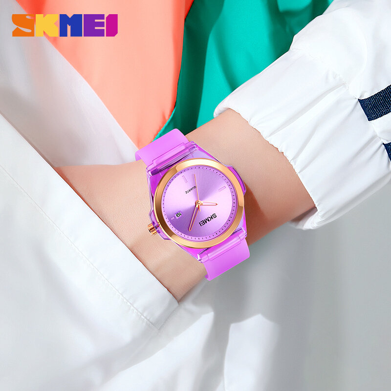 Luksusowe zegarki damskie moda pasek silikonowy zegarek kwarcowy wyświetlanie kalendarza Ladies Casual Dress bransoletka prosty zegarek SKMEI Hour