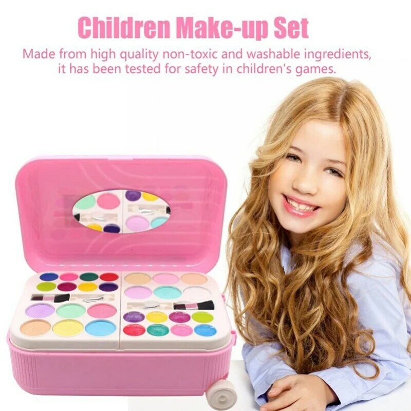 Детская косметичка, игрушки, детский набор для макияжа для девочек, розовый чемодан, косметичка, игрушка для девочек, пластиковая безопасна...