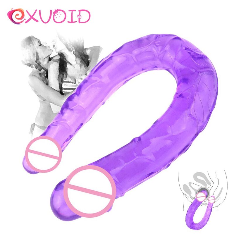 EXVOID-pene largo sin vibrador para mujer, juguetes sexuales para lesbiana, masajeador de punto G de próstata, consolador realista de doble cabeza, masturbador femenino