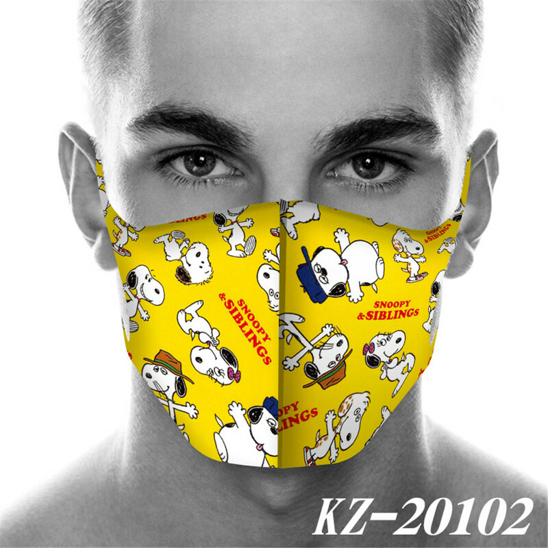 Masque de bouche Snoopy entièrement imprimé respirant unisexe masque facial réutilisable Anti-Pollution vent preuve bouche couverture