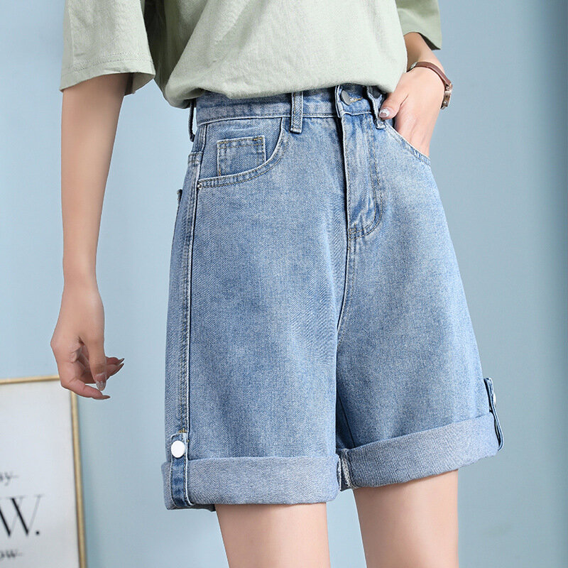 2021 summer new high-waisted loose straight-leg slim thin five-point jeans women