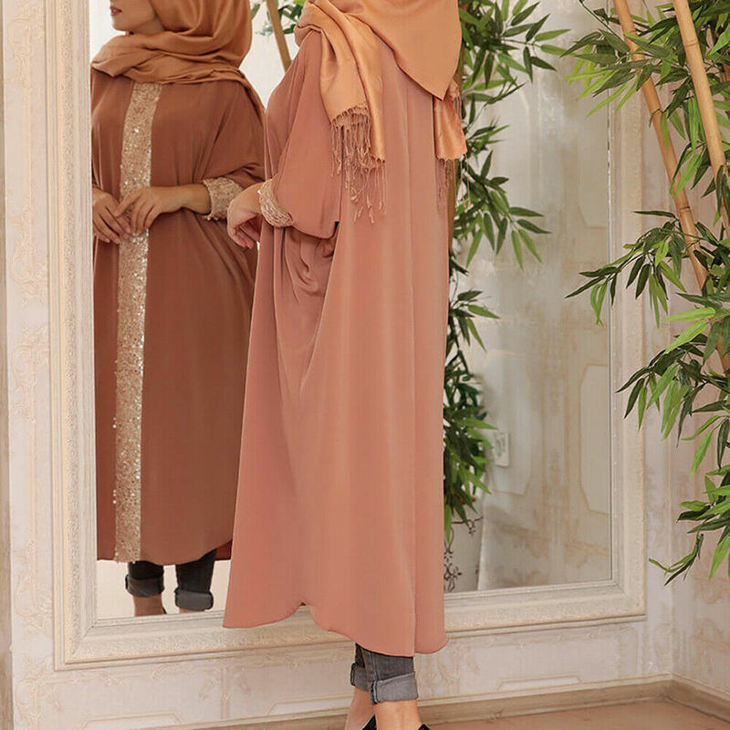 Ramadan Muslim Women Sequins Abaya Long Maxi Dress Robes Batwing Patchwork Islamic Kaftan Casual Loose Gown Caftan Arab Cocktail
