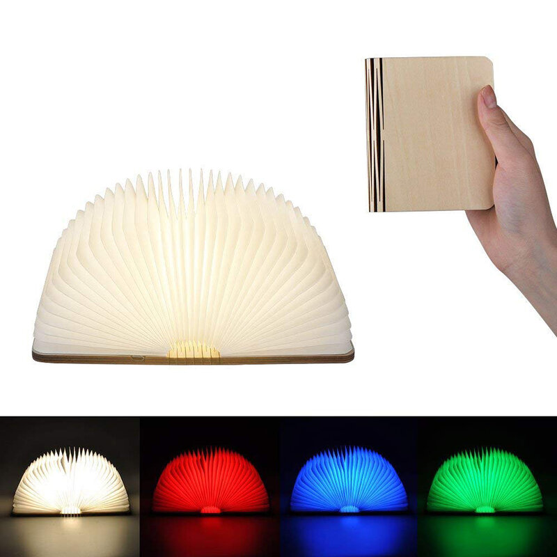 Ночник светодиодный RGB складной с зарядкой от USB, креативная деревянная настольная лампа для книги, декоративный светильник для дома, подарок ребенку на день рождения, 5 цветов