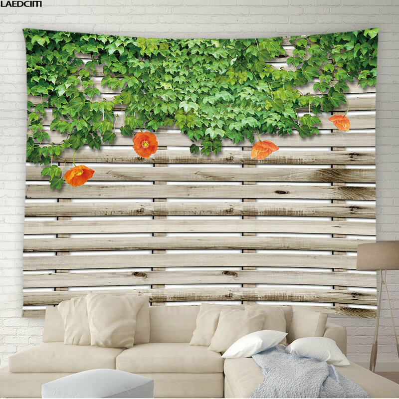 Bunga negara pemandangan permadani Retro pintu kayu tanaman hijau daun daun tanaman batu hiasan dinding ruang tamu kamar tidur dekorasi rumah