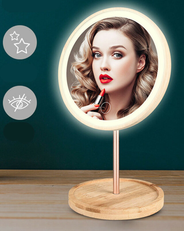 Espejo de maquillaje LED de madera con carga USB, espejo de escritorio con pantalla táctil, cosmético, envío directo, 30 #