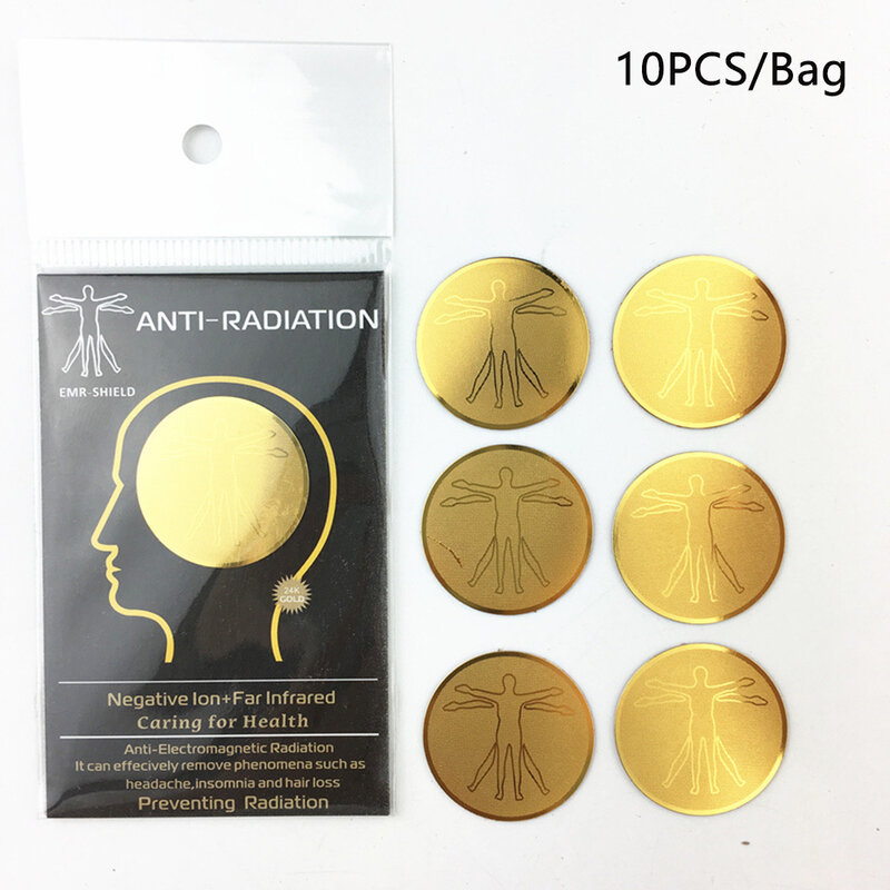 10pcs Mobile Phone Protector Sticker Back Flim Anti Radiation Ultra Thin Universal 24k Gold Plating EMF Blocker Negative Ions