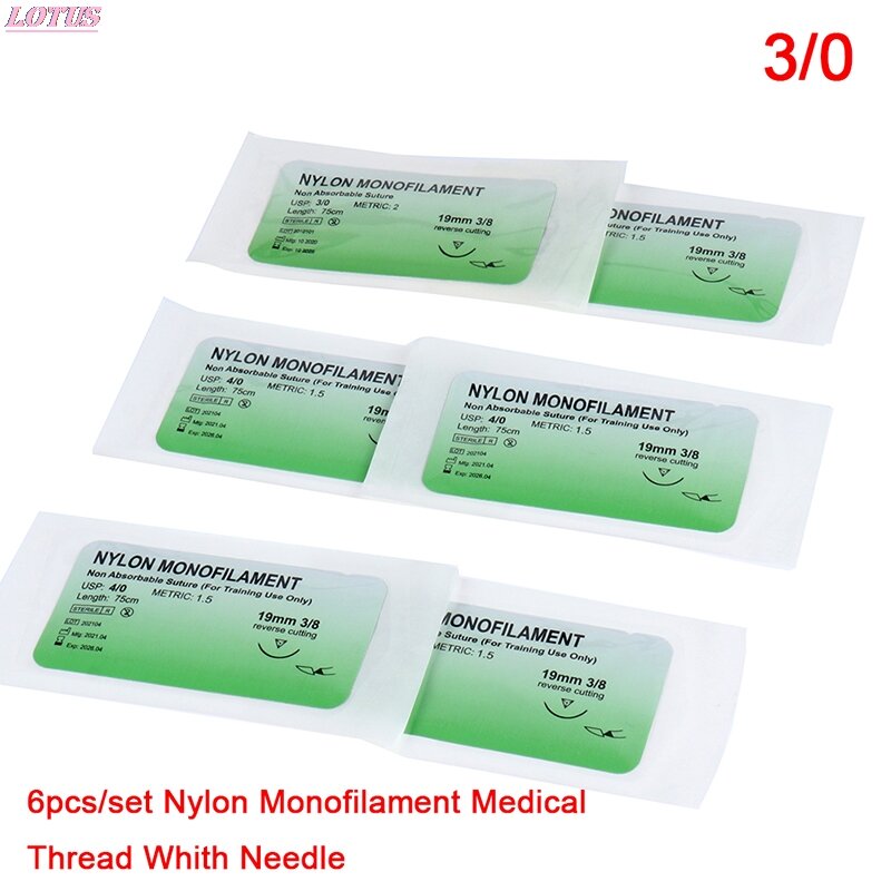 Sutura dell'ago Nylon monofilamento sutura Non ferita sutura filo medico per strumento di sutura chirurgica medica 6 pezzi 2/0 3/0 4/0