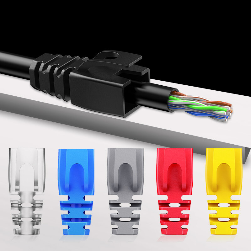 AMPCOM-Cable de red Ethernet RJ45, botas de alivio de tensión, Conector de Cable, cubiertas de enchufe para CAT8, CAT7, CAT6A, CAT6, CAT5E, CAT5, 50/100 Uds.
