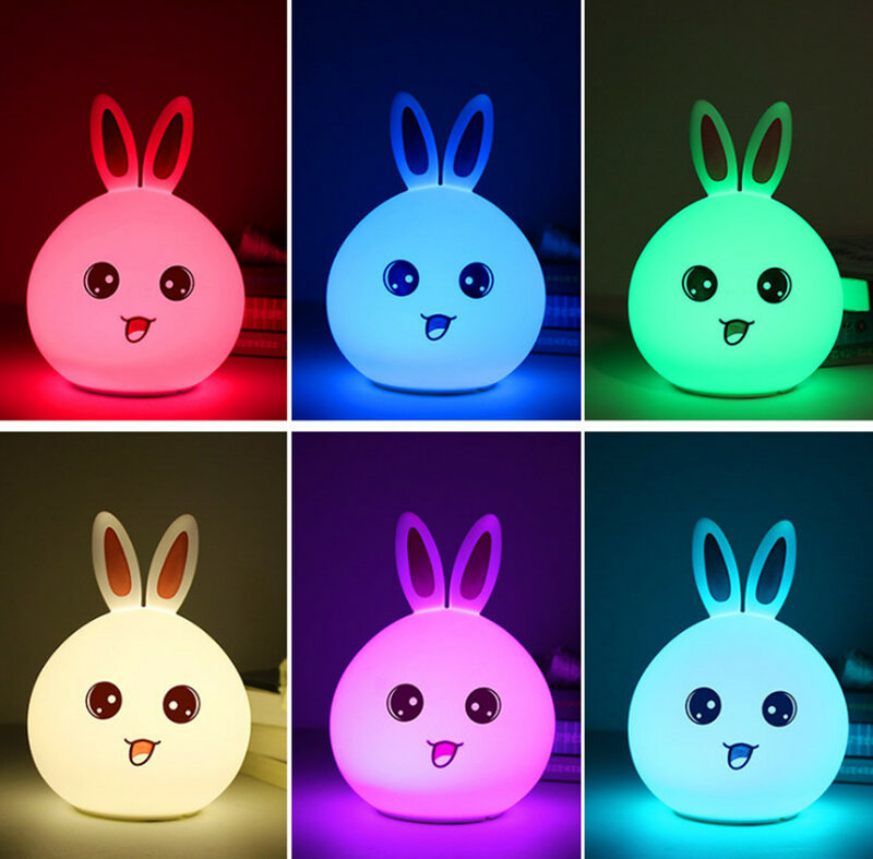 Criativo bonito coelho silicone lâmpada quarto controle remoto mudança de cor design animal das crianças luz da noite