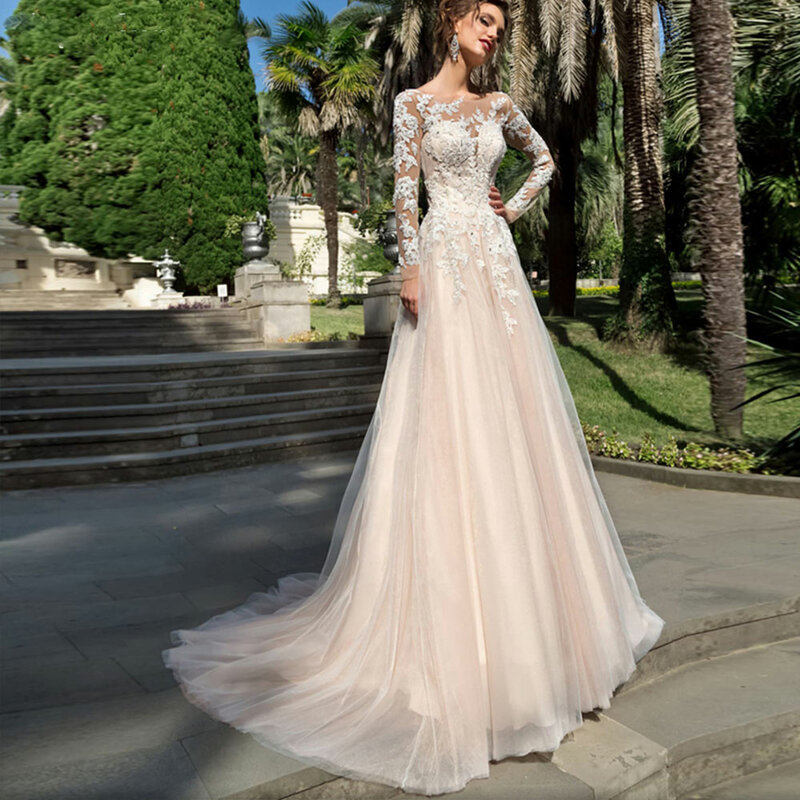 Spitze Lange Hochzeit Kleider 2022 A-line Braut Kleider Luxury Long Sleeves Appliques Vintage Brautkleid