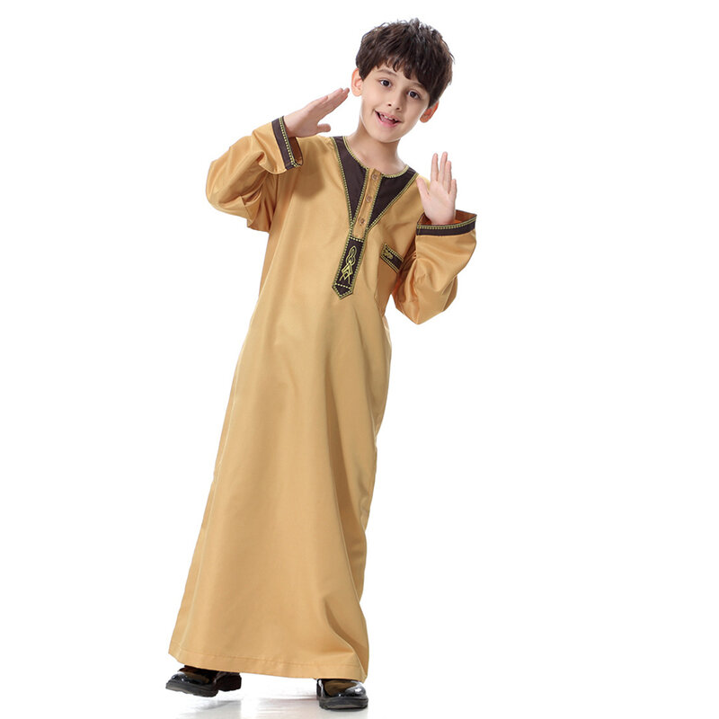 Muzułmańska szata dla dzieci nastolatek dzieci Abaya islamska odzież mężczyźni Arabia saudyjska pełna rękaw Pakistan Thobe Ramadan Kurta