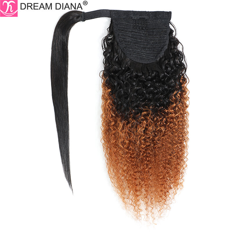 Dreamdian-aplique de cabelo brasileiro com ombré, rabo de cavalo 100% humano, enrolado nas cores, rabo de cavalo, ombré