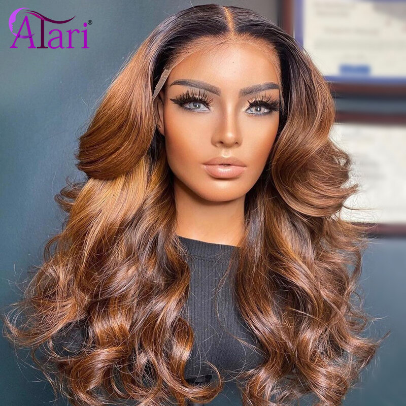 Atari Chocolate Brown Ombre Human Hair Wig Brazilian Body Wave Wig Hd Transparent Lace Frontal Wig Pre Plucked Lace Wig