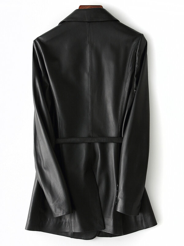 Nerazzurri-Blazer preto de couro falso para mulheres, cinto de manga comprida, jaqueta de couro, roupas femininas, recém-chegados, 5XL, 6XL, 7XL, 2022