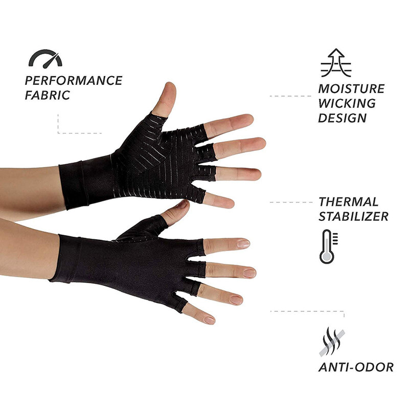 WorthWhile 1 Pair Compression Arthritis Gloves for Women Men Joint Pain Relief Half Finger Brace Therapy Wrist Support Anti-slip