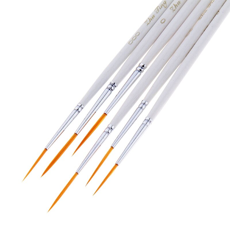 Longo e curto gancho Linha Pen, pincel, cabelo redondo Nylon, Nail Art Linha Desenho Pen, Pintura Art Supplies, 6pcs