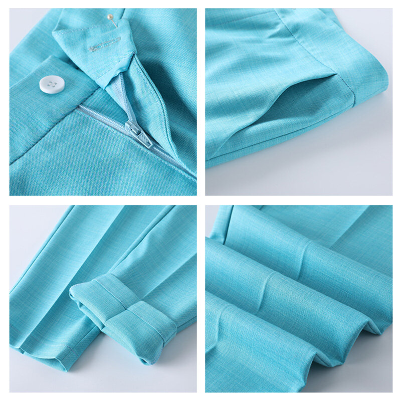 Lenshin wysokiej jakości turkusowy zestaw biznesowy Laday na spodnie damskie garnitury ubranie biurowe jednorzędowe marynarka ze spodniami