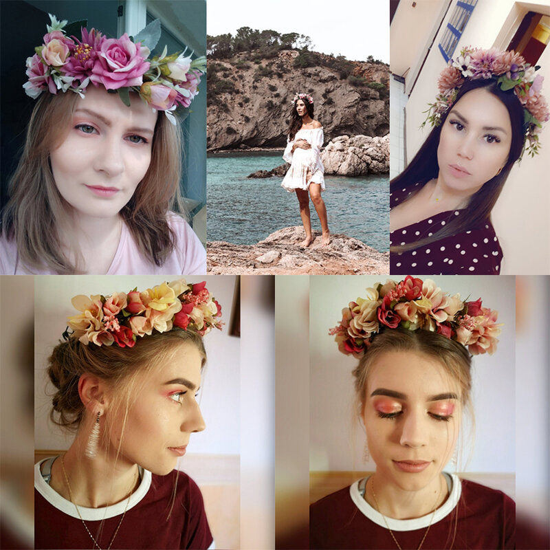 LEVAO corona de flores para niña, corona bohemia para boda, diadema de flores para niña, accesorios para el cabello, tocado de guirnalda