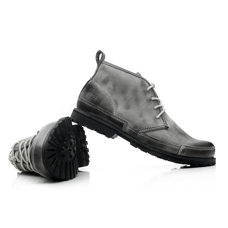 Novo venda quente sapatos masculinos de couro real rendas para homens botas da motocicleta anti skid conforto retro ankle boots cinza frete grátis