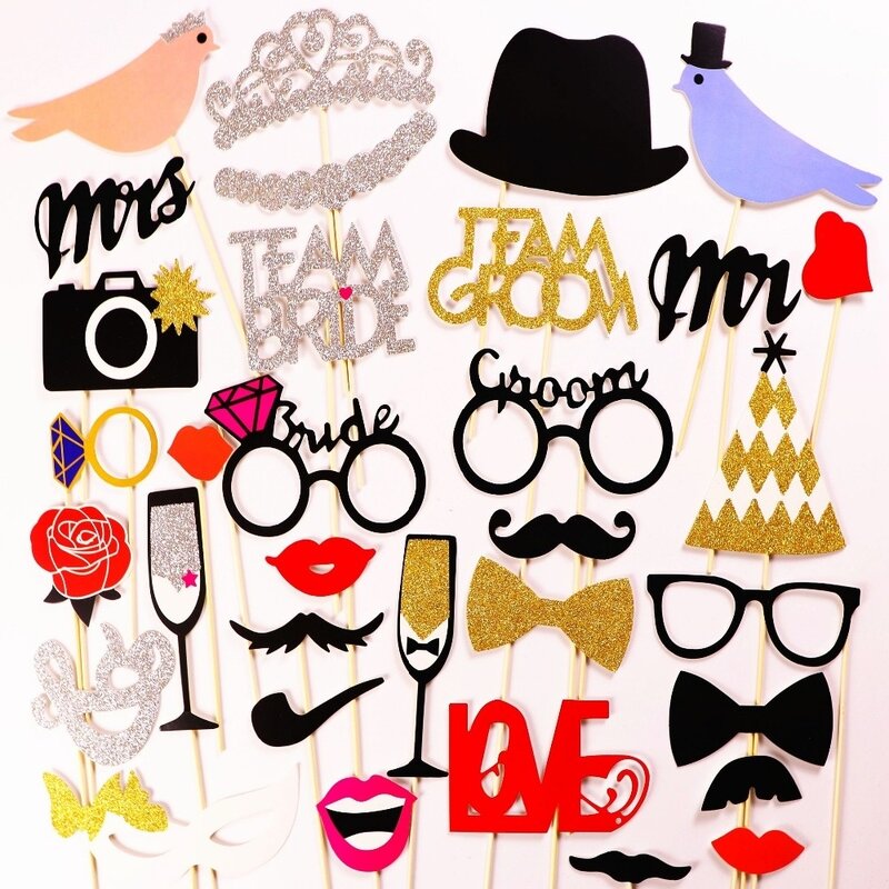 Photo stand accessoires masques de fête chapeau moustache lèvre photobooth accessoires décoration de fête de mariage fête d'anniversaire faveur drôle cabine photo