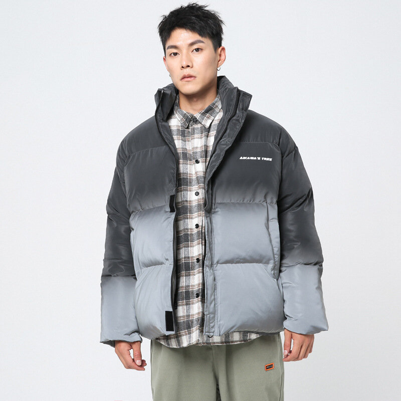 Parcas de inverno masculinas, jaqueta tipo japonês com gola que desbota, casacos curtos e acolchoados de algodão, moda urbana masculina