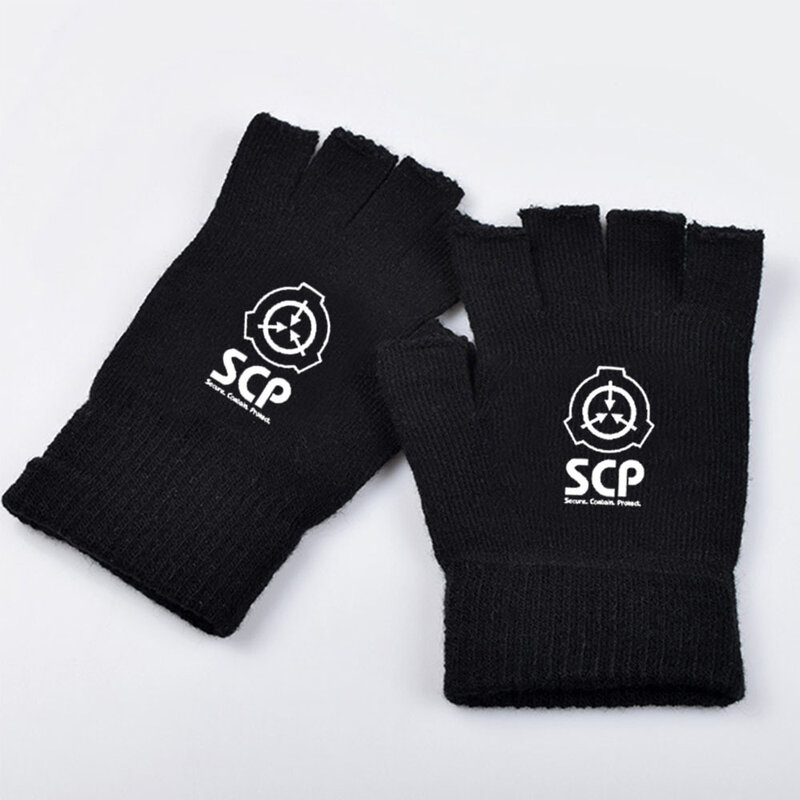 SCP Prosedur Penahanan Khusus Logo Yayasan Sarung Tangan Cosplay Kehangatan Mengendarai Sarung Tangan Rajut Setengah Jari