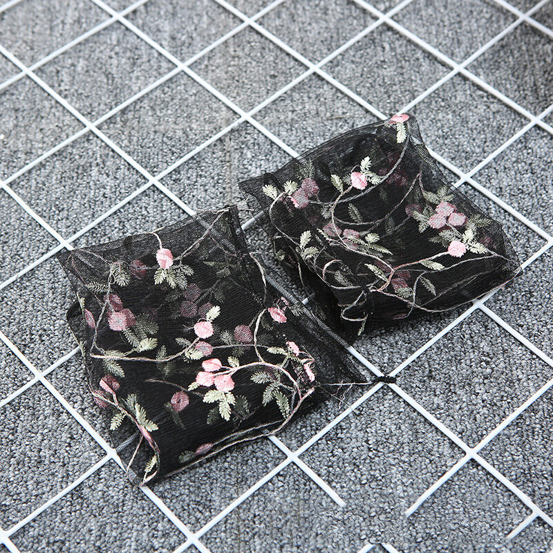 Chaussettes longues en mousseline de soie pour femmes, avec broderie de fleurs, en Tulle, transparentes, fines, Streetwear