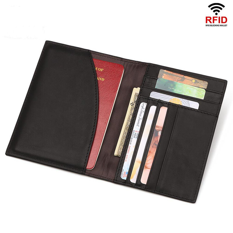New High Quality Genuine Leather Thin Passport Covers RFID Blocking Case Wallet for Travel Documents Slim ID Card Holders