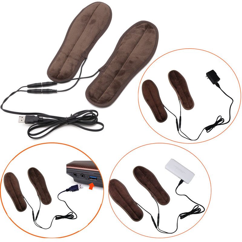 R9UD USB Electric Powered Plush Fur Heating Insoles Winter Keep Warm Foot Shoes