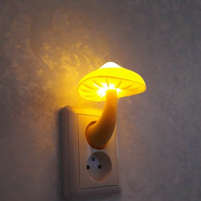 Lampu Malam Led Lampu Soket Dinding Jamur Steker AS UE Sensor Kontrol Cahaya Putih Hangat Lampu Kamar Tidur Dekorasi Rumah