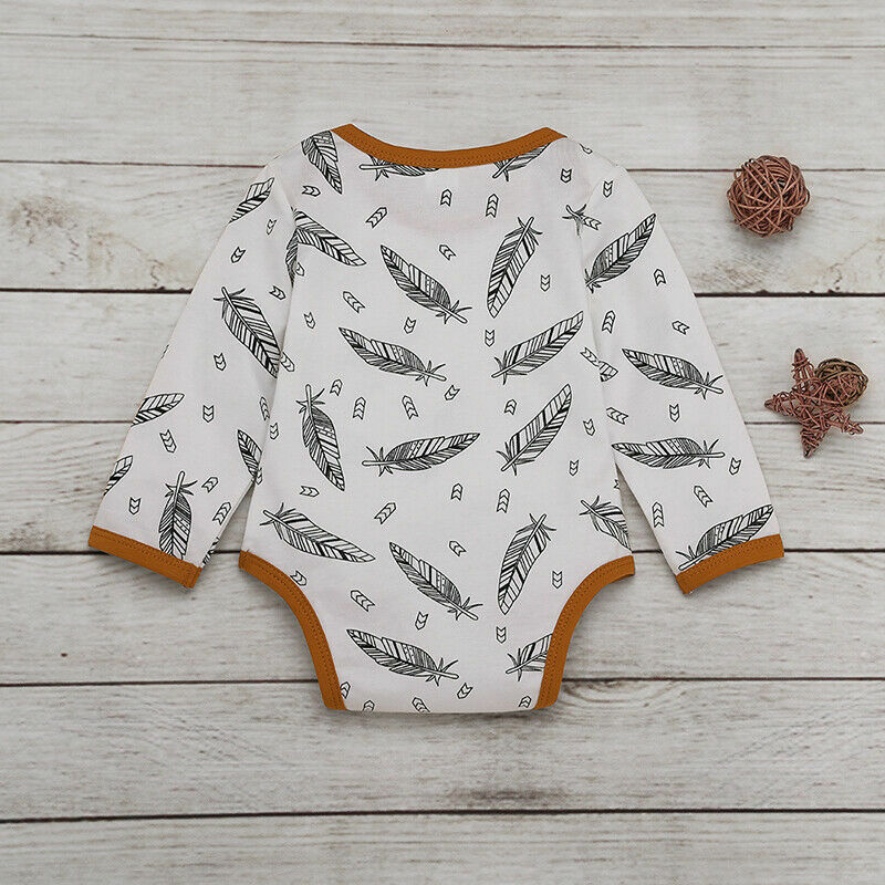 Newborn Kids Baby Girl Boy Clothes Long Sleeve Leaves Romper Tops Striped Pants Hat Outfit Set Tracksuit