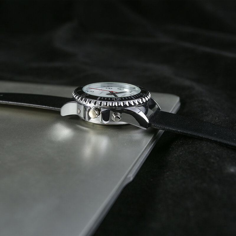 Reloj parlante francés con alarma, fecha y hora, esfera blanca, correa de cuero negro, TFBW-1502