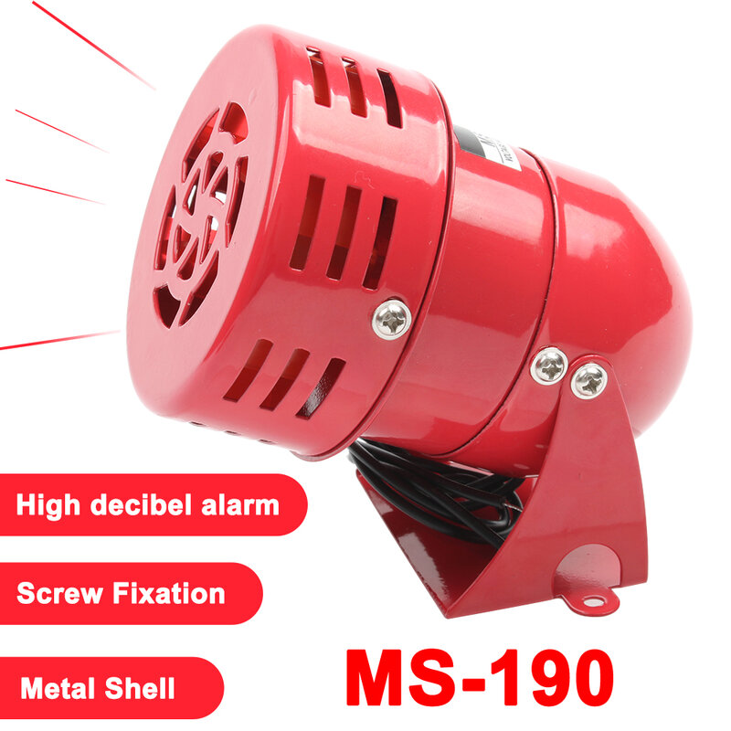 Mini sirena de Motor de Metal rojo, alarma Industrial, sonido, protección eléctrica contra robo, MS-190, 12V, 24V, CC 220V, CA 110V