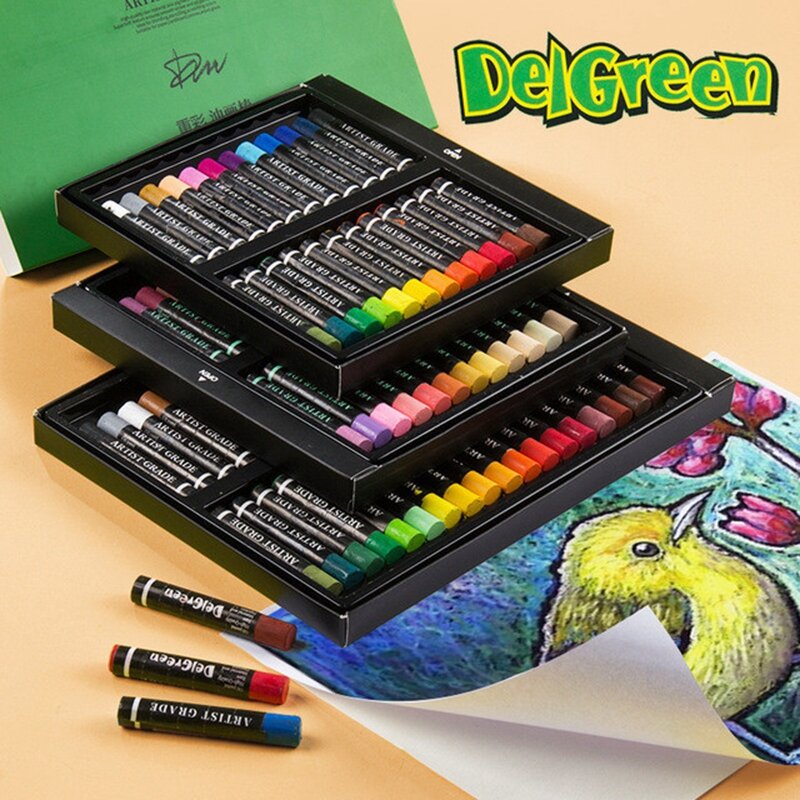 Delgreen Professional Oil Pastel ชุดสีขาว/ผิว/สีดำน้ำมันภาพวาด Crayon Stick ปากกาสำหรับนักเรียนวาดอุปกรณ์ศิลปะ