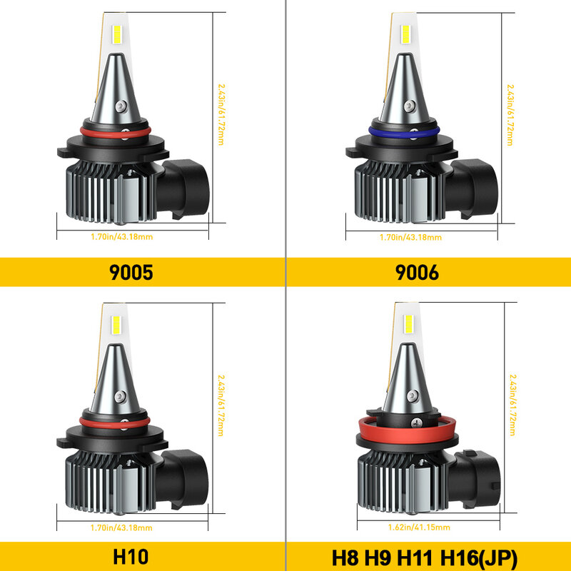 AUXITO LED 캔버스 9006, H8, H11, HB4, PSX24W, H10, H16, 5202 LED 안개등 전구, PSX26W, H27, 881 880, LED DRL, CSP, 자동차 안개등, 12V, 2 개