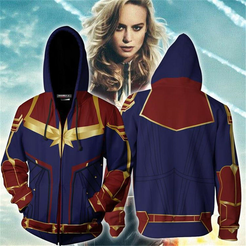 Марвел Капитан Толстовка Мстители: Endgame Carol Danvers толстовки куртка, костюм для косплея Хэллоуин для мужчин и женщин Топ